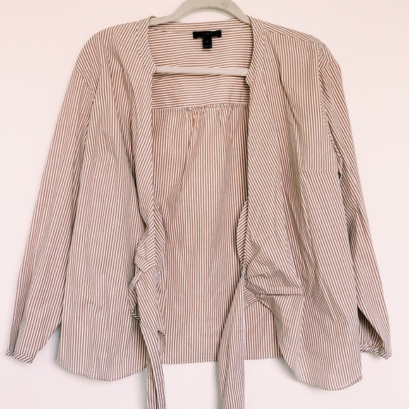 J. Crew Wrap Blouse White & Tan Stripes Waist Tie - Picture 11 of 16